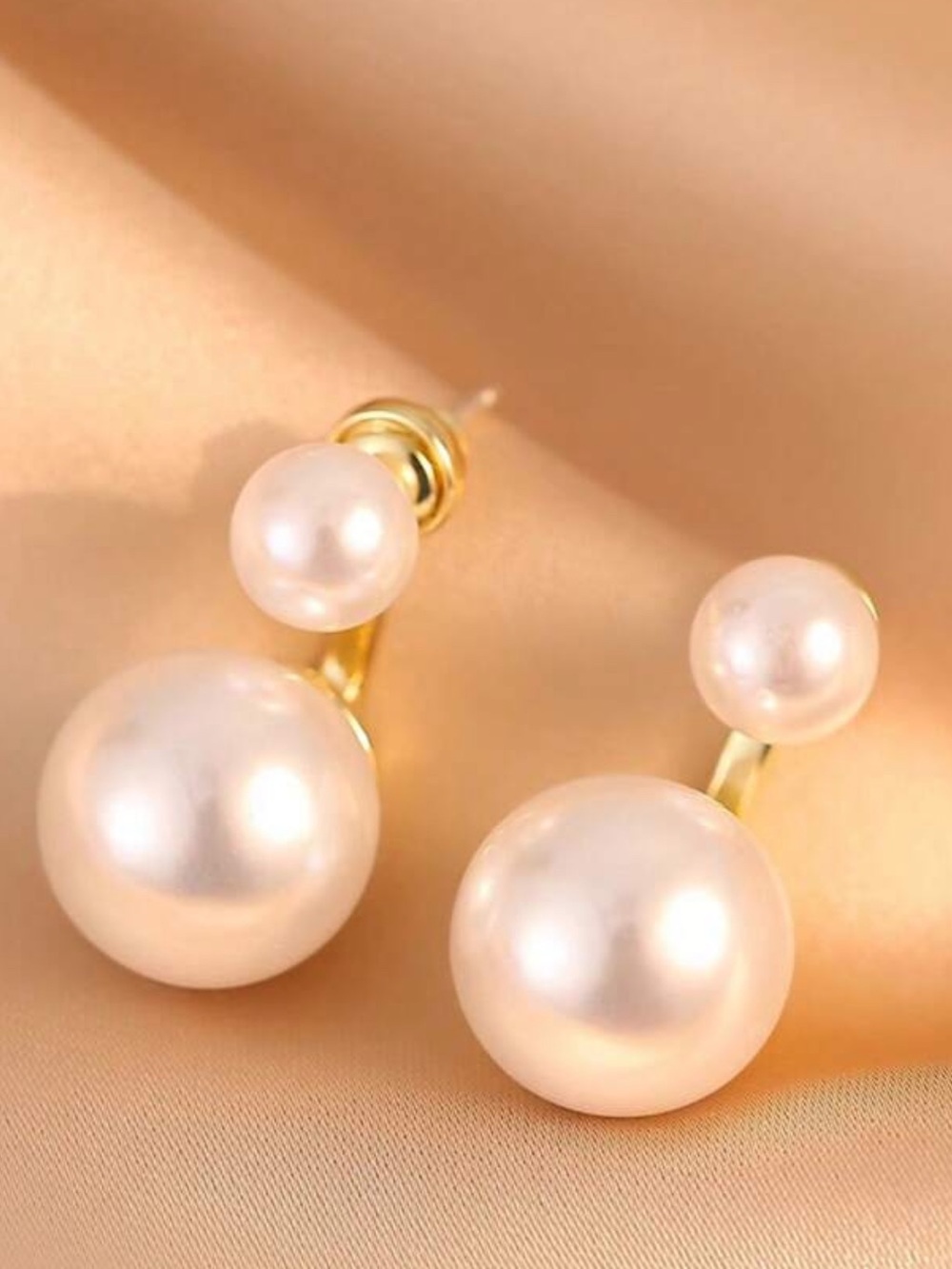 Classic White Pearl Double-Sided Stud Earrings